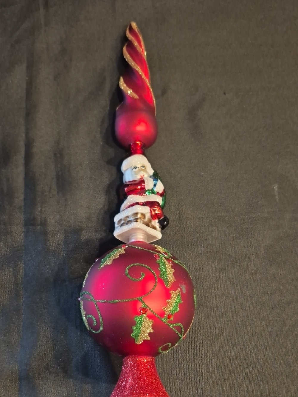 Kurt Adler 16 Inch Red Santa Tree Topper - Festive Red Christmas Finial